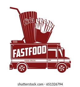 Fast food foodtruck logo vector illustration. Badges and labels design concept for american fast food. Cola and french fries. Two colors logo templates for your design. Isolated on a white background