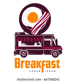 Fast food foodtruck logo vector illustration. Design concept for american fast food. Breakfast. Bacon and eggs. Two colors logo templates for your design. Isolated on a white background