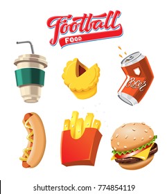 Fast food for football matches. Happy Cartoon object a playing ball. Vector Illustration Isolated On White Background
