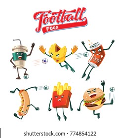 Fast food for football matches. Happy Cartoon object a playing ball. Vector Illustration Isolated On White Background