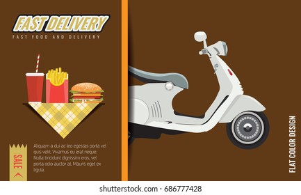 Fast food Fast and free delivery Poster or menu template design. Vector illustration.