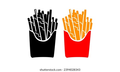 Fast Food French Fries, black and color isolated silhouettes