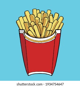 Fast food French fries in a box of red paper
