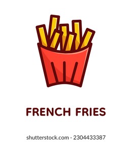 Fast Food. French Fries. Color icon on white background with text. Sign vector illustration. Flat silhouette. 