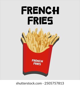 Fast food. French fries drawings. Illustration of French fries in a cardboard package, delicious popular food, vector image.