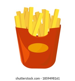 Fast food French fries in a red packing box. Isolated on a white background. - Vector