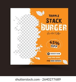 Fast Food French Fries Social Media Poster Or Flyer Design Template. Vector Illustration, Business Marketing Social Media Post Or Web Banner Template Design With Abstract Background Mockup