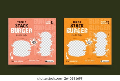 Fast Food French Fries Social Media Poster Or Flyer Design Template. Vector Illustration, Business Marketing Social Media Post Or Web Banner Template Design With Abstract Background Mockup