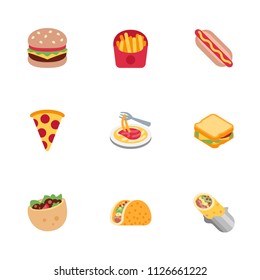 Fast Food Fresh Dishes Icons Set, Vector Illustration Flat Style Symbols, Emojis Collection, Pack.