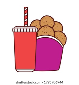fast food fried chicken with drink on white background vector illustration design