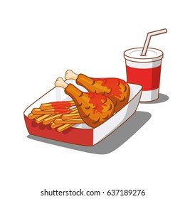 Fast food fried chicken meat and soda. Vector illustration