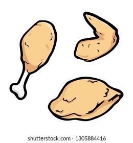fast food, fried chicken object, vector doodle art