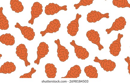 Patrón de pollo frito de comida rápida. fondo de patrón de pollo frito sin fisuras. Doodle de pollo frito. Ilustración de baqueta sin costuras para la marca y el embalaje