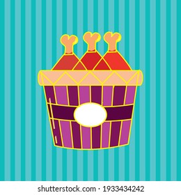 fast food, fried chicken, vector image with blue background on texture