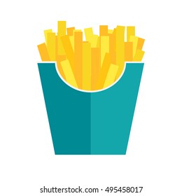 Fast Food Fried French Gold Fries Potatoes in Paper Wrapper Isolated on White Background. Vector illustration EPS10
