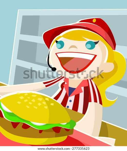 Fast Food Girl Burger Stok Vektor Telifsiz 277335623