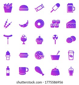 Fast food gradient icons on white background, stock vector