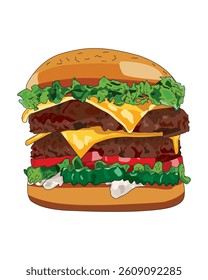 Fast Food Hamburger With Beef And Cheese Food Menu Illustration