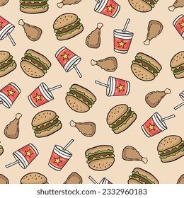 Fast food Hamburger cartoon pattern 