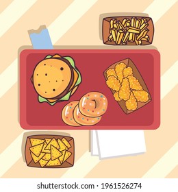 Fast food hamburger donuts and chicken
