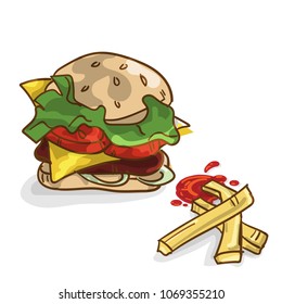 Fast food hamburger. Drawing of a graphic object.