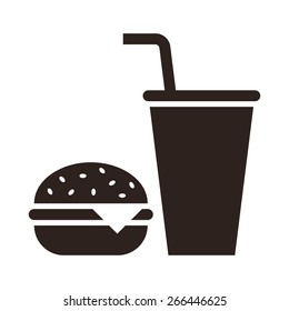 Fast food. Hamburger and drink icon isolated on white background