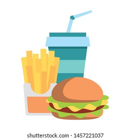 Fast food hamburger and french fries with soda cup vector illustration graphic design