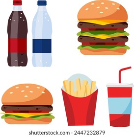  fast food, hamburger, french fries and soda