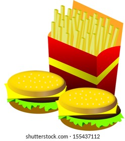 Fast Food. hamburger and fries 