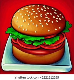 Fast Food Hamburger Illustration Vector Cartoon Drawing