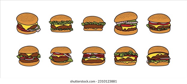 Fast Food Hamburger Illustration Vector Set