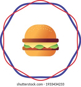 fast food, hamburger with lettuce, vector image with white background