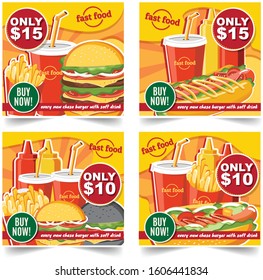 Fast food hamburger, Fast food meals banners tasty set fast food vector