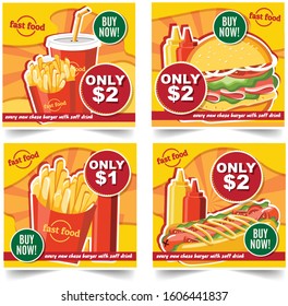 Fast food hamburger, Fast food meals banners tasty set fast food vector