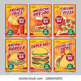 Fast food hamburger, Fast food meals banners tasty set fast food vector