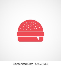 Fast Food Hamburger Red Flat Icon On White Background