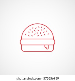 Fast Food Hamburger Red Line Icon On White Background