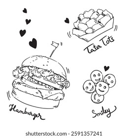 Fast food hamburger sketch doodle hand drawn vector illustrator element 