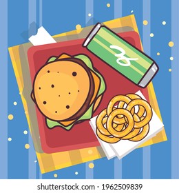 Fast food hamburger soda and french fries