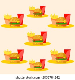 Fast food hamburger soda fries chips restaurant pattern vector for background or texture wallpapers 