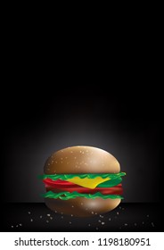 fast food  Hamburger vector  in dark tone mood background image.