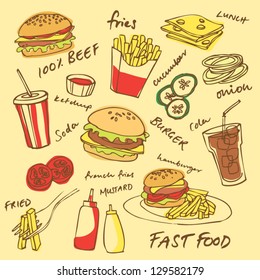 Fast food hamburger vector set