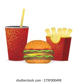 fast food: hamburgers, colas and french fries. vector illustration