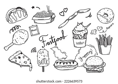 fast food hand drawing clipart. fast food illustration. fast food menu vector set. lunch doodle. restaurant menu clipart.