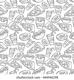 Fast food hand drawing in seamless pattern