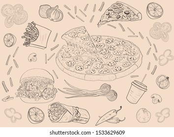 Fast Food Hand drawing set