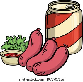 Fast Food Hand Drawn Design with Sandwich, Fries and Burger. Unhealthy Eating. Vector illustration. Vector illustration