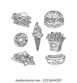 fast food hand drawn doodle illustrations vector set
