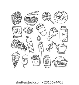 fast food hand drawn doodle illustrations vector set