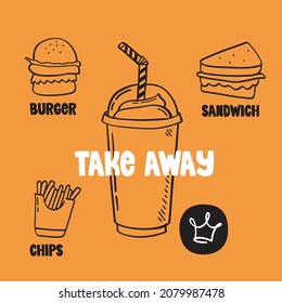 Fast food hand drawn illustration. Doodle vectors, sticker, label.